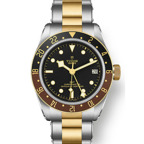 Tudor watch with two-tone metal strap on a white background