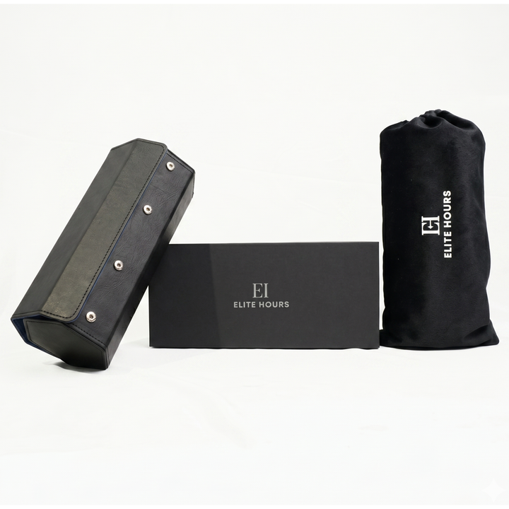 Elite Hours Premium 4-Slot Watch Roll – Blue Suede Edition