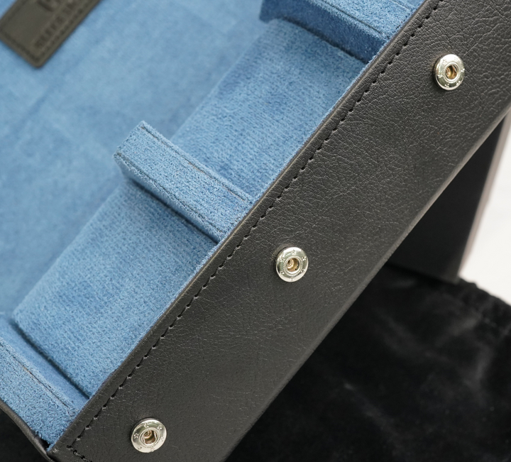 Elite Hours Premium 4-Slot Watch Roll – Blue Suede Edition