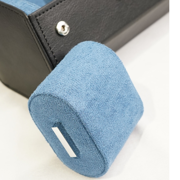 Elite Hours Premium 4-Slot Watch Roll – Blue Suede Edition