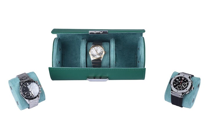 Genuine Leather Watch Box Organizer for Men and Women- 3 Watch Storage with Adjustable &amp; Removable Pillows 3-Slot Leather Watch Storage