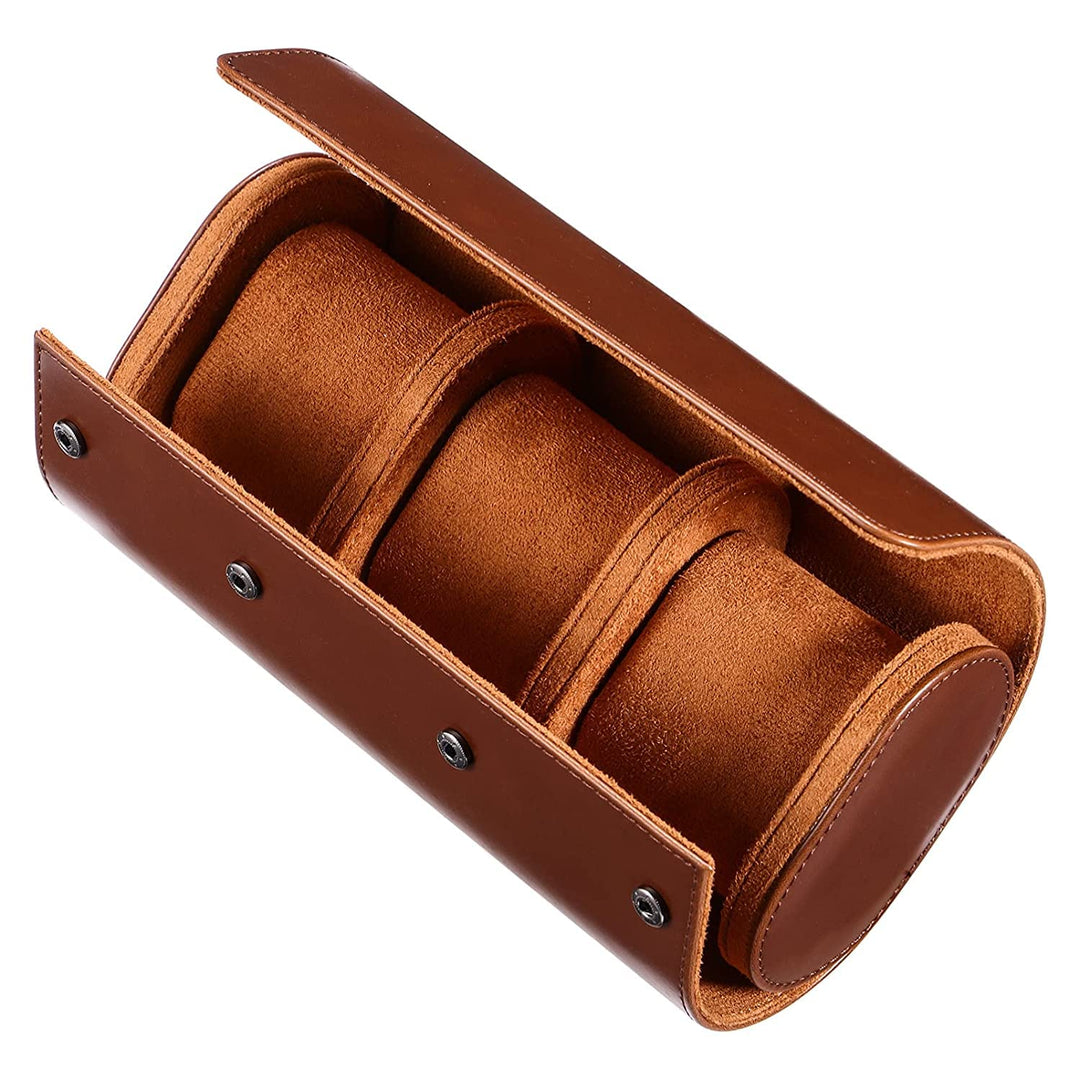 Genuine Leather Watch Box Organizer for Men and Women- 3 Watch Storage with Adjustable &amp; Removable Pillows 3-Slot Leather Watch Storage