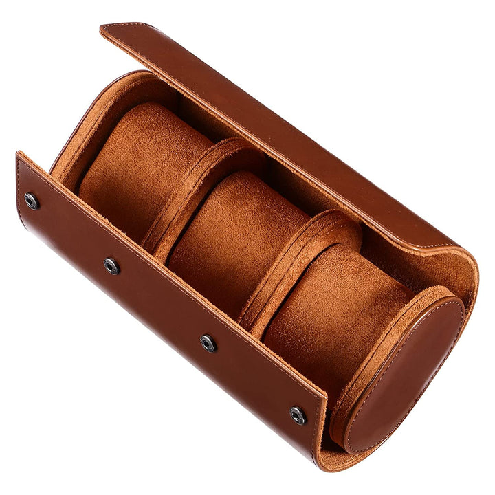 Genuine Leather Watch Box Organizer for Men and Women- 3 Watch Storage with Adjustable &amp; Removable Pillows 3-Slot Leather Watch Storage