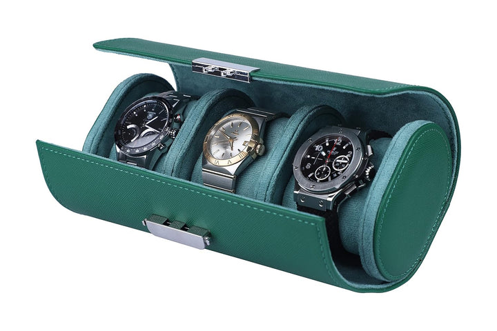 Genuine Leather Watch Box Organizer for Men and Women- 3 Watch Storage with Adjustable &amp; Removable Pillows 3-Slot Leather Watch Storage
