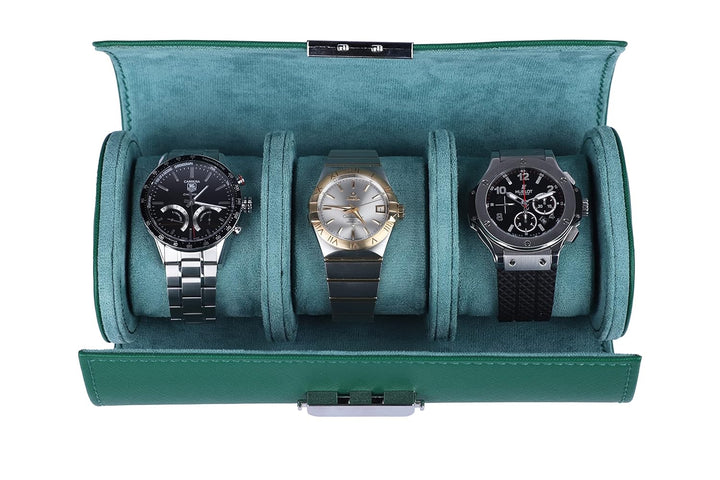 Genuine Leather Watch Box Organizer for Men and Women- 3 Watch Storage with Adjustable &amp; Removable Pillows 3-Slot Leather Watch Storage