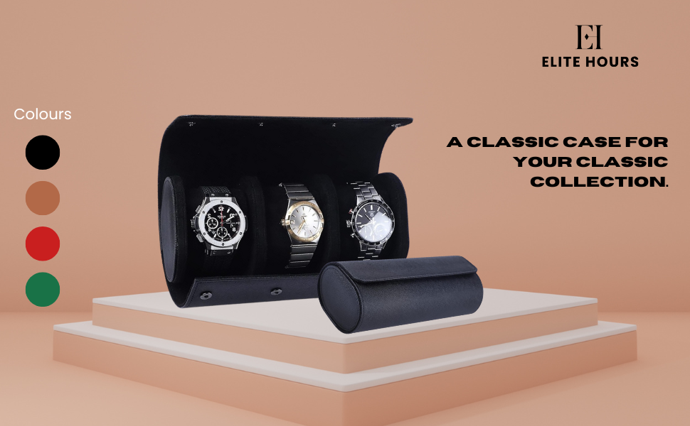 Genuine Leather Watch Box Organizer for Men and Women- 3 Watch Storage with Adjustable &amp; Removable Pillows 3-Slot Leather Watch Storage