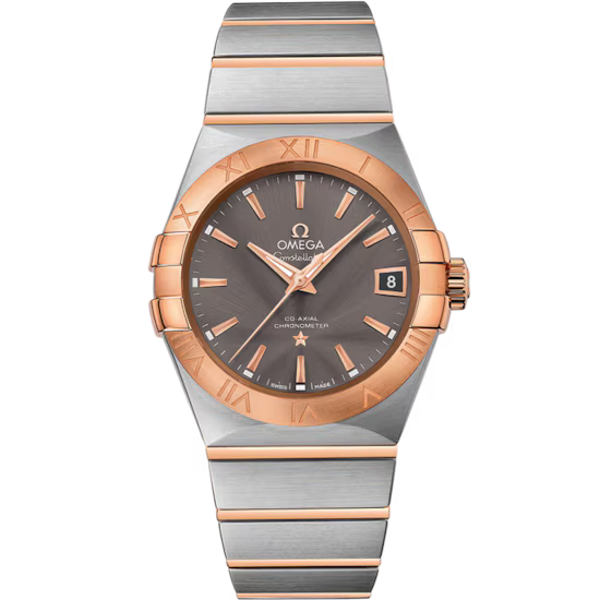 Luxury watch with rose gold and silver band on a white background